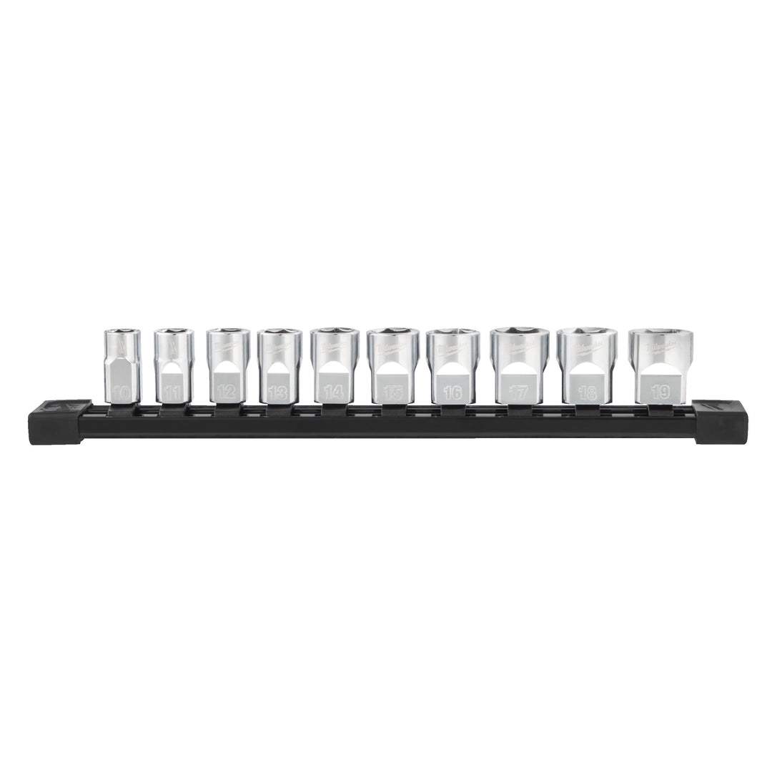 6-kant metrisch, 10-teilig auf Schiene Steckschlüsseleinsatz 3/8" Set
